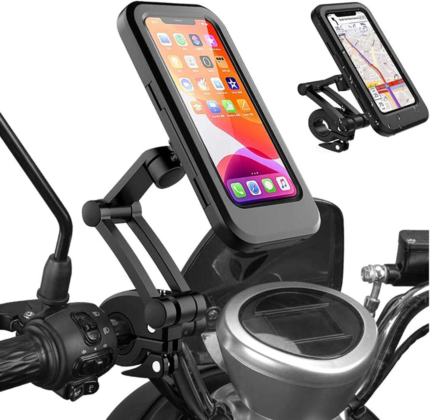 KJDESIGN Waterproof Bike Bicycle Cell Phone Holder for Motorcycle - Bike Bicycle Handlebars, 360° Adjustable Universal Motorcycle Phone Mount Bike Mobile Phone Holder with TPU Touch-Screen