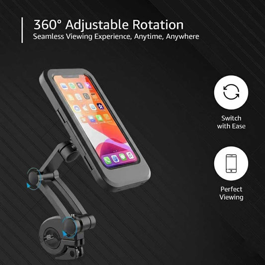 KJDESIGN Waterproof Bike Bicycle Cell Phone Holder for Motorcycle - Bike Bicycle Handlebars, 360° Adjustable Universal Motorcycle Phone Mount Bike Mobile Phone Holder with TPU Touch-Screen