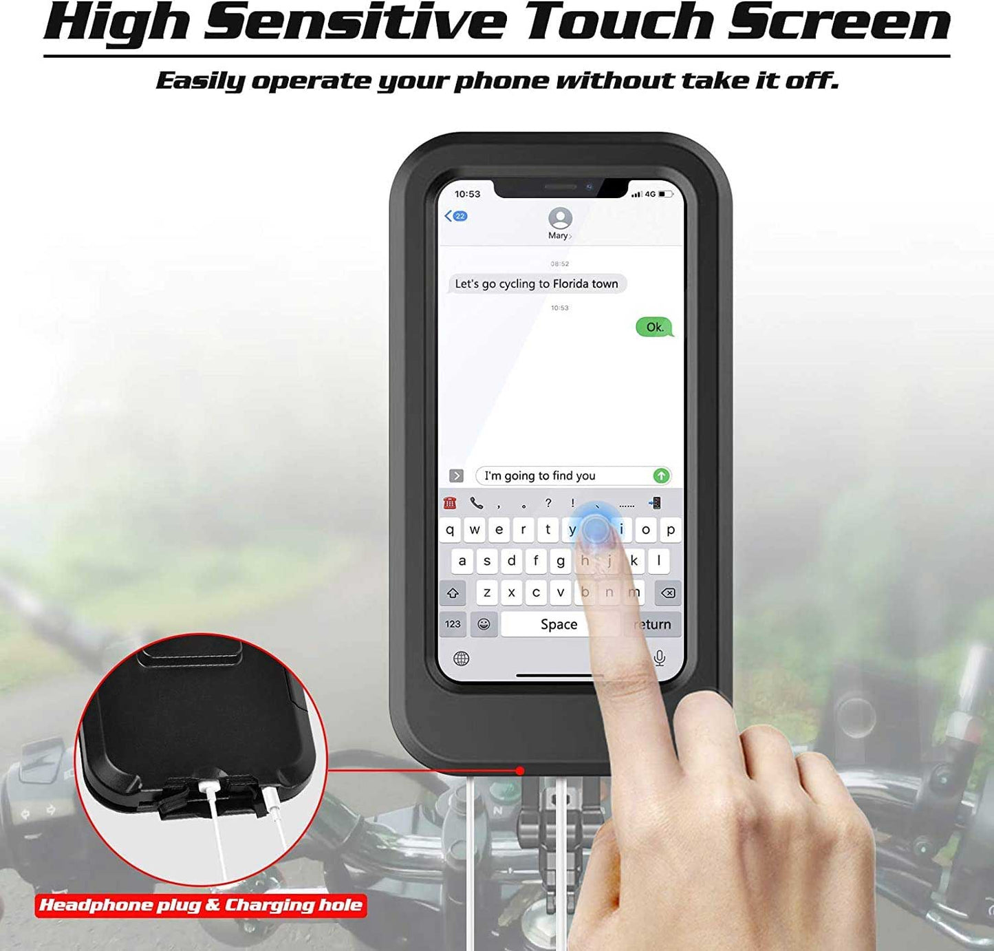 KJDESIGN Waterproof Bike Bicycle Cell Phone Holder for Motorcycle - Bike Bicycle Handlebars, 360° Adjustable Universal Motorcycle Phone Mount Bike Mobile Phone Holder with TPU Touch-Screen
